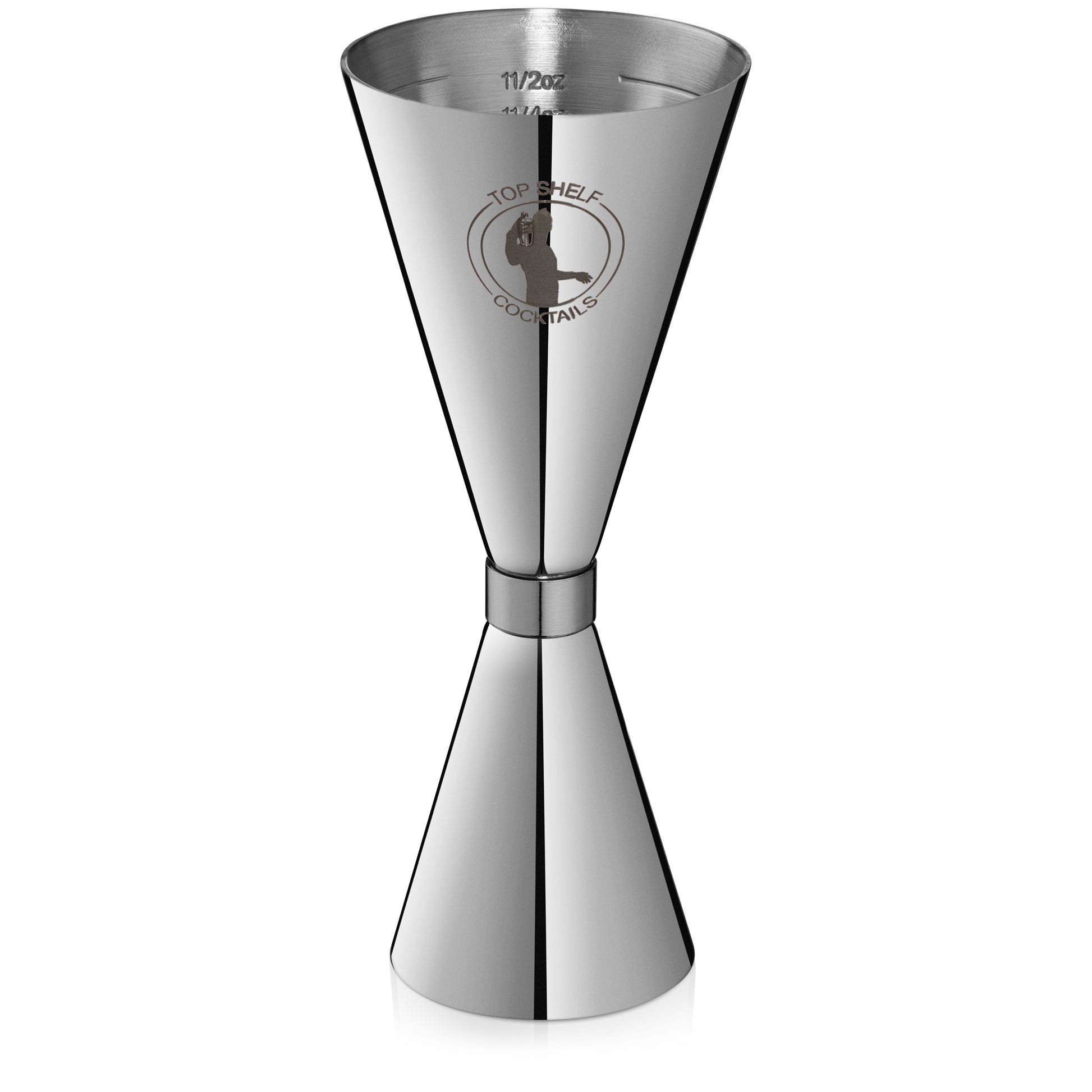 Top Shelf Cocktails Cocktail Jigger - Double Jigger with Easy to Read Measurements Inside (Silver)