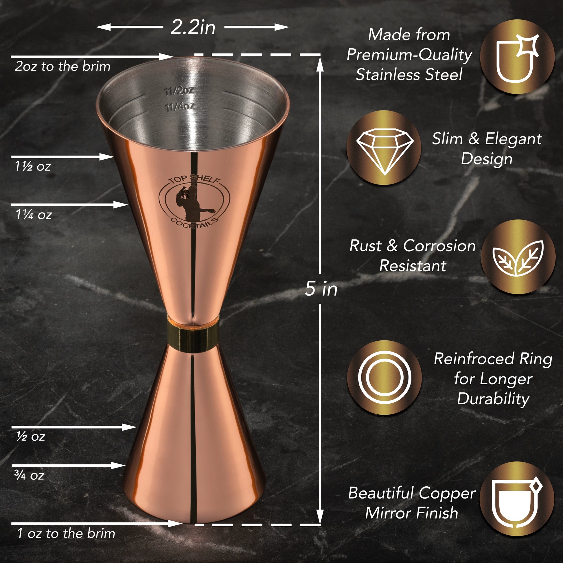 Cocktail Jigger - Double Jigger With Easy to Read Measurements