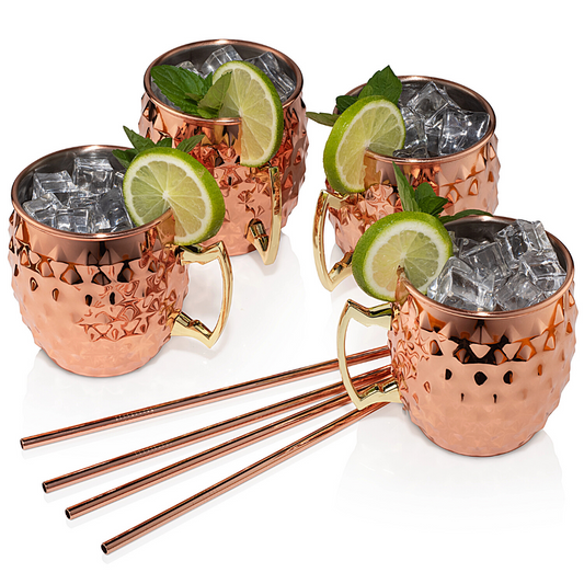 Moscow Mule Mugs Set Of 4 With Straws And Straw Brush 18oz
