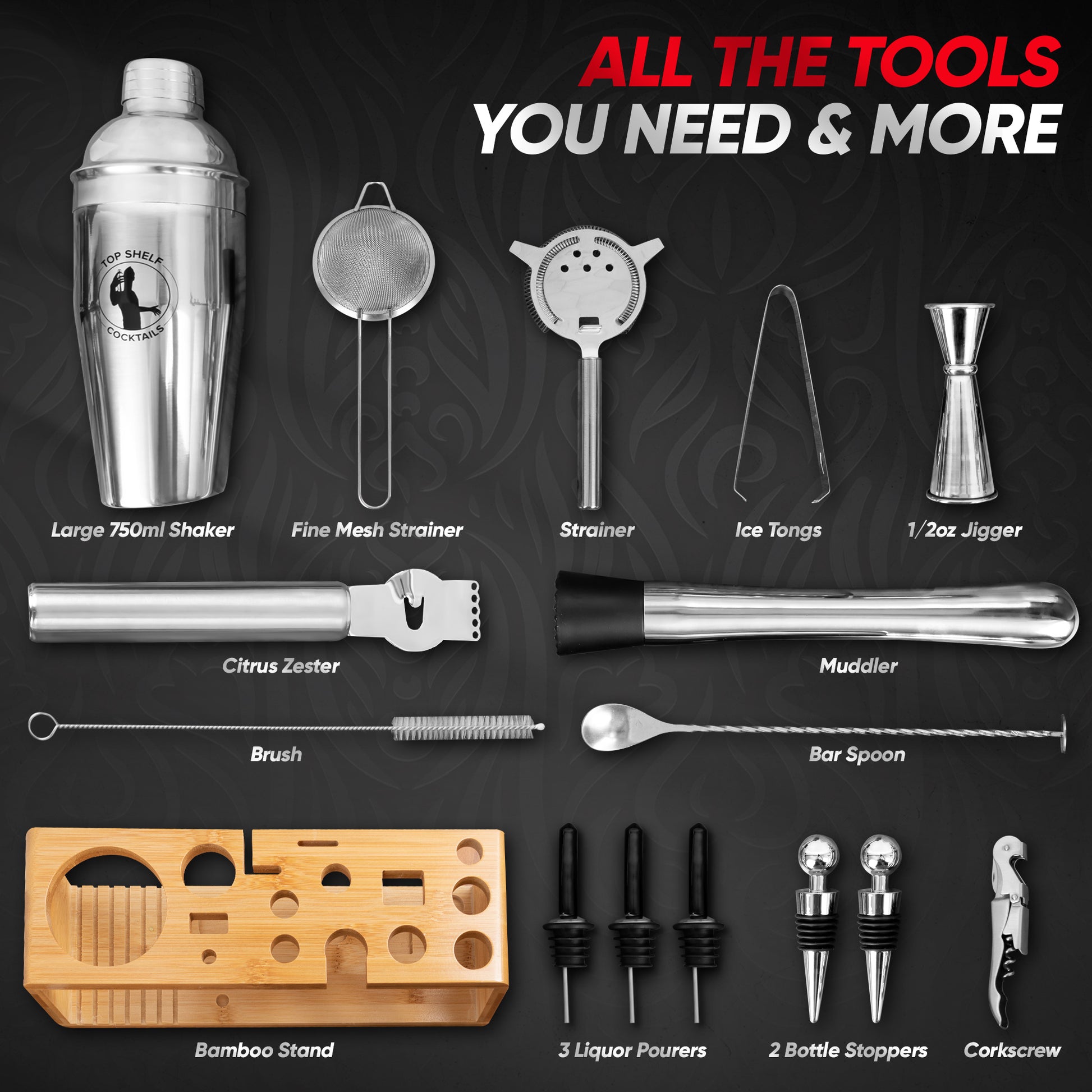 OBALY Bartender Kit 11-Piece Cocktail Shaker-Muddler for Cocktails 25oz  Boston Shaker-Bar Accessories with Stylish Bamboo Stand Mix Drink Shaker  kit
